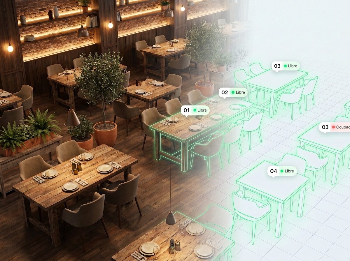 Salón de restaurante transformado en plano digital con Oden Food